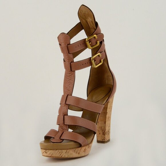 CHLOE SHOES STRAPPY LEATHER PADDINGTON SANDALS GLADIATOR CORK sz 40 9.5 - Picture 4 of 12
